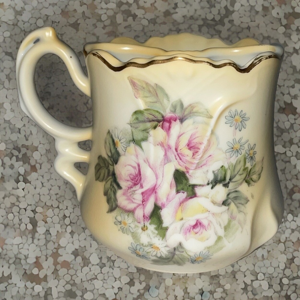 VTG Brandenburg Germany Floral Shaving Mug Pink Roses Scalloped Rim - Picture 3 of 4
